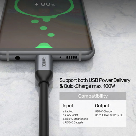 UNITEK USB-C 3.2 KABLO 1MT 10GBPS 4K (C14082ABK)