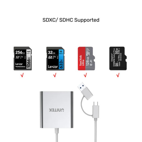 UNITEK USB-C KART OKUYUCU SD/CF/MICROSD (Y-9313D)