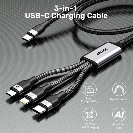 UNITEK TYPE-C 3in1 ŞARJ 1.5MT 20W (C14101BK-1.5M)