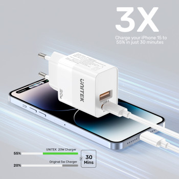 UNITEK 20W HIZLI ŞARJ ADAPTÖRÜ 1*USB-C (P1124ABK-EU)