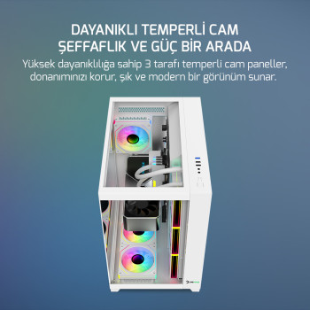 GAMEPOWER WARCRY TOPGLASS 4XARGB KASA 850W WHITE