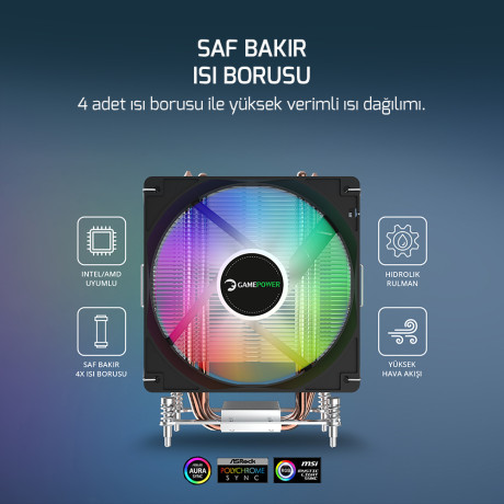 GAMEPOWER GLACE TC4 ARGB CPU SOĞUTUCU INTEL/AMD