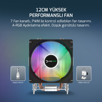 GAMEPOWER GLACE TC6 ARGB CPU SOĞUTUCU INTEL/AMD