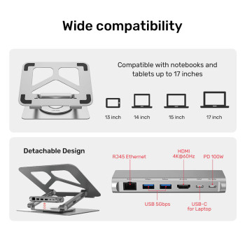 UNITEK USB-C NOTEBOOK STANDI VE DOCKING STATION (D1109A)