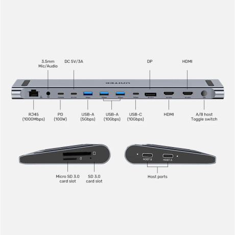 UNITEK UHUB15+ USB-C 4K BAGLANTI ISTASYONU (D1106AGY01)