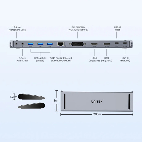 UNITEK UHUB11+ USB-C DISPLAYLINK 4K BAGLANTI ISTASYONU (D1147AGY01)