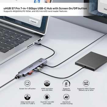 UNITEK UHUB S7 PRO 7-IN-1 5GBPS USB-C HUB (H1124AGY01)