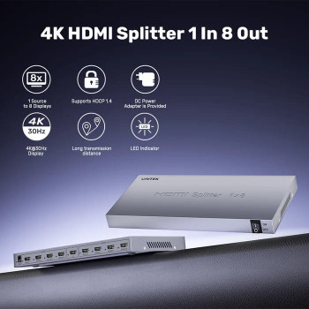 UNITEK 4K HDMI SPLITTER 1 IN 8 OUT (V1132A01-EU)