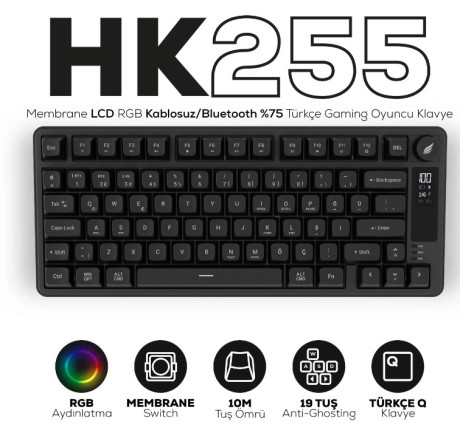 HAWK GAMING HK258B MEMBRANE LCD RGB KABLOSUZ BLUET