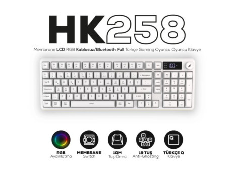 HAWK GAMING HK258W MEMBRANE LCD RGB KABLOSUZ BLUET